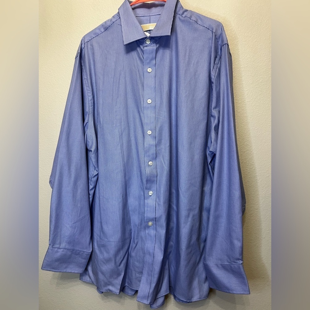 Michael Kors Men’s Dress Shirt – Size 17.5 34/35 Blue Microcheck Long Sleeve